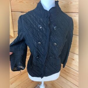Classiques Entier Black Textured Pea Coat 20” p2p 3/4 Sleeve Lined Metal Buttons